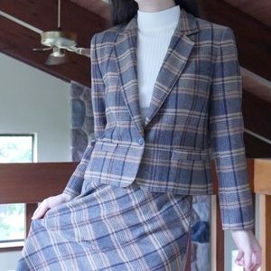 Vintage Pendleton Brown Plaid Blazer and Skirt Set